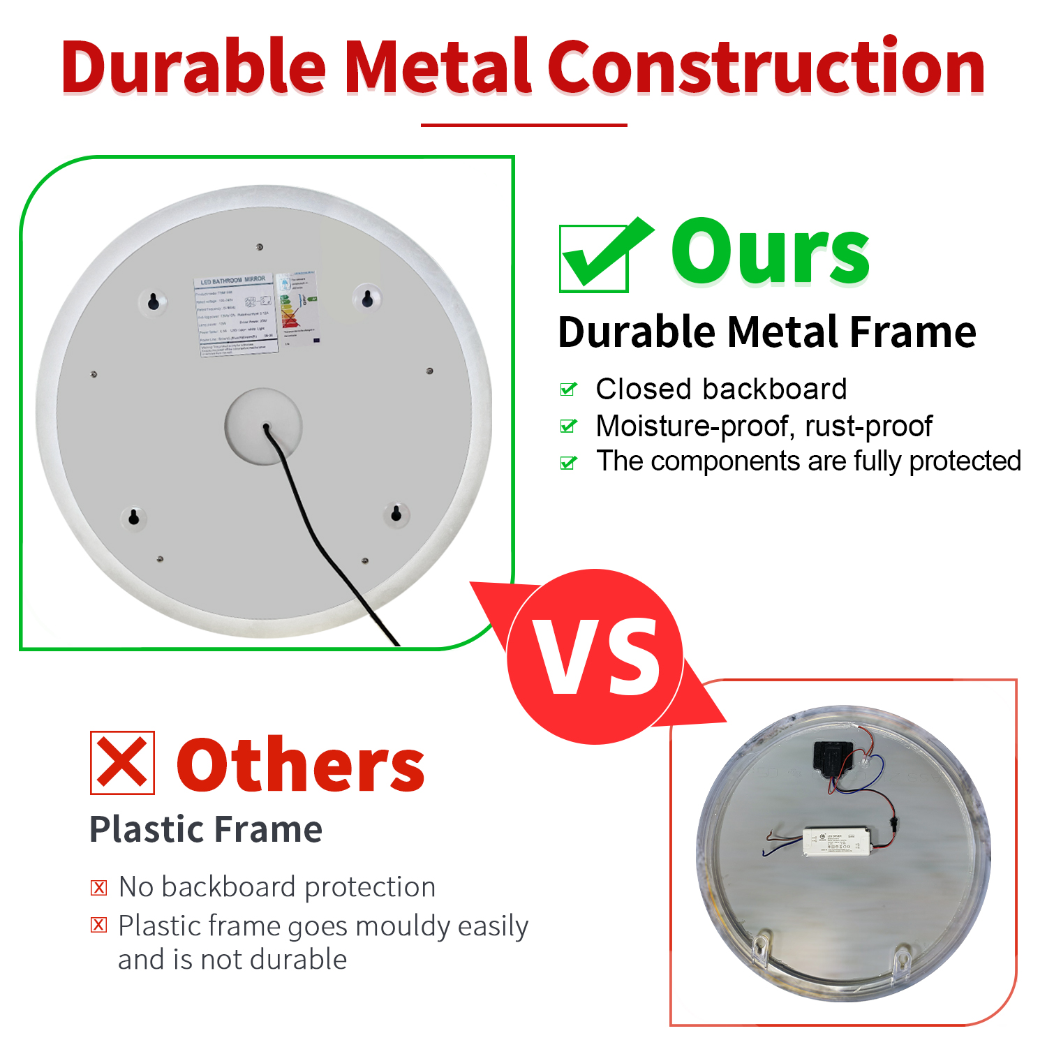 ELEGANT Modern Round Illuminated LED Bathroom Mirror 700 x 700 mmTouch Sensor + Demister